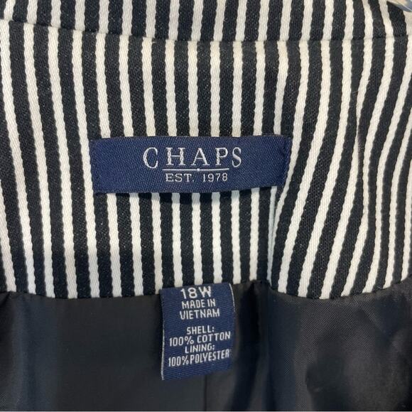 Chaps Blazer Jacket Black White Stripe Cotton Nautical Career Womens Plus 18W - Picture 4 of 7